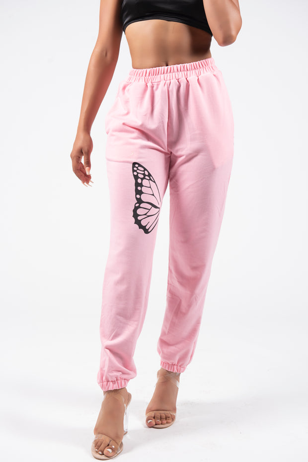 Pink butterfly sweatpants